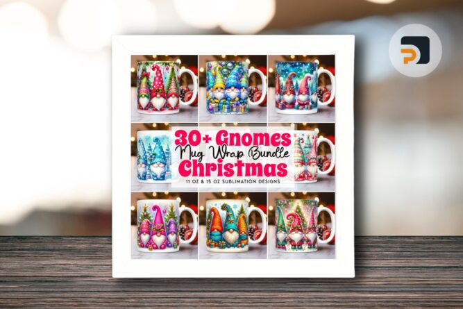 Gnomes Christmas Mug Wrap Bundle, Mug Wrap Sublimation Designs PNG