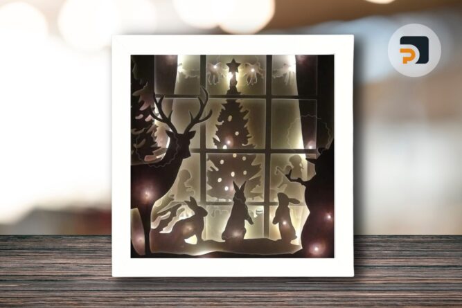 Animal Christmas Decorate Tree Scenic Papercutting 3D Shadow Box