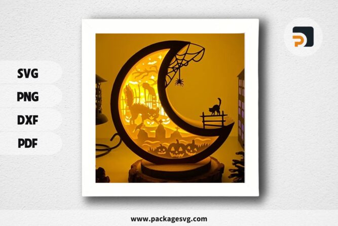 Cat Moon Lantern For Christmas Decoration, Cat Moon Shadow Box