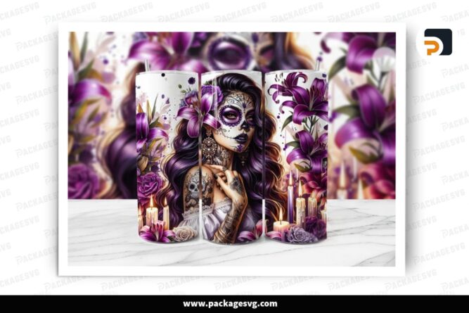 Day of the Dead Tumbler Wrap, 20 oz Día de los Muertos Tumbler Sublimation PNG