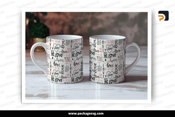 Heart and love Coffee Mug Wrap Design