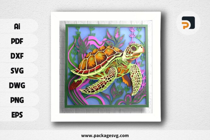 Sea Turtle 3D Multilayer Svg, Wood or Paper Multilayer Panels Laser Cutting Plans