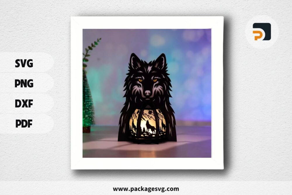 Wolf Lantern for Home Decoration, Paper Cutting Lamp Svg