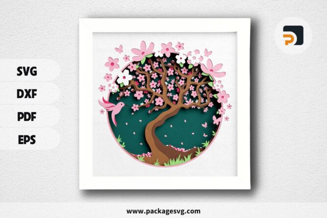 3D Cherry Blossom Shadow Box