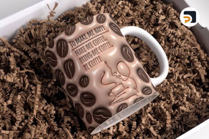 3D Coffee Inflated Mug Wrap, 11oz & 15oz