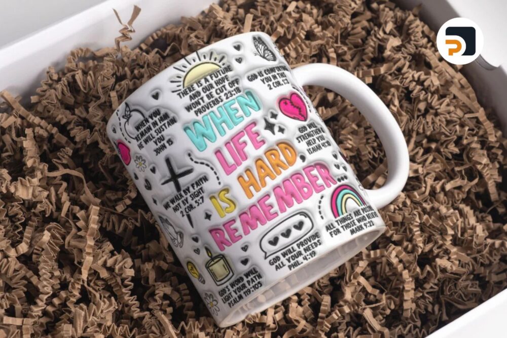 3D Inflated When Life is Hard Remember Mug Wrap Sublimation Design 11oz & 15oz