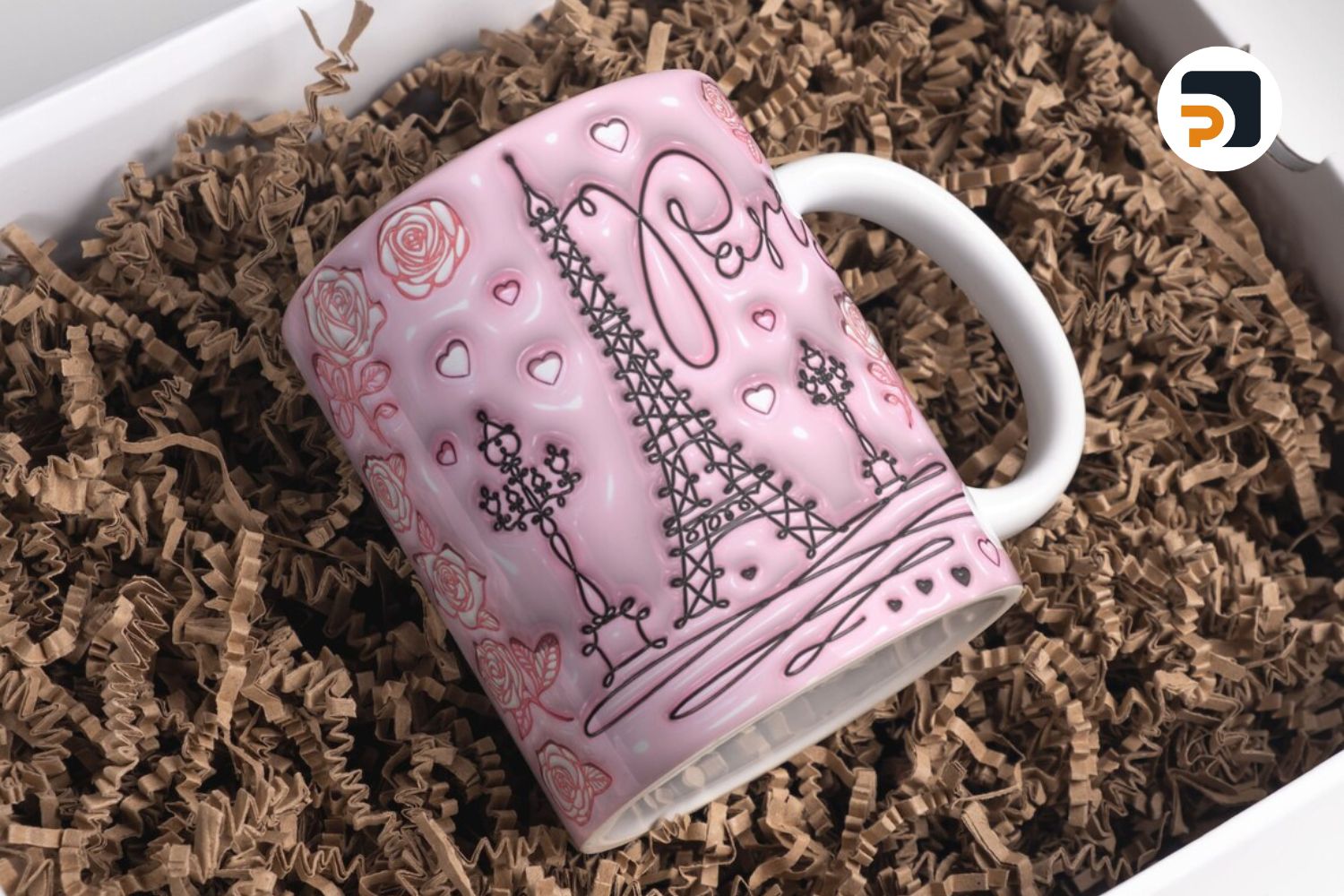 3D Pink Eiffel Tower Inflated Mug Wrap Sublimation Design 11oz & 15oz