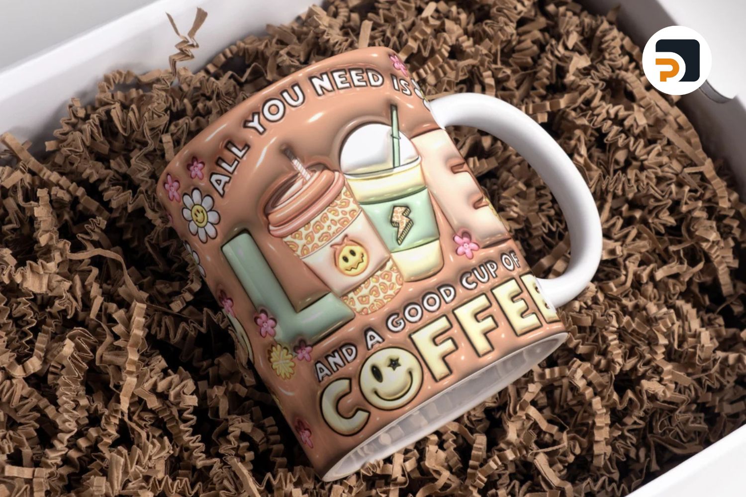 3D Retro Coffee Lovers Inflated Mug Wrap Sublimation Design 11oz & 15oz