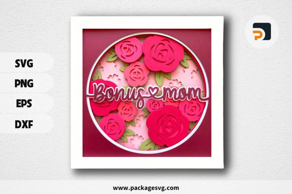 3D SVG Bonus Mom Rose Flower Shadow Box