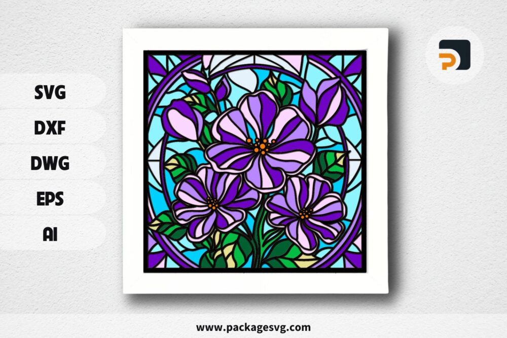 3D Stained Glass Flowers Shadow Box SVG