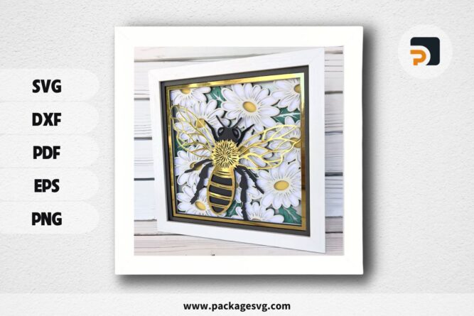 3d Bee and Daisies shadow box svg