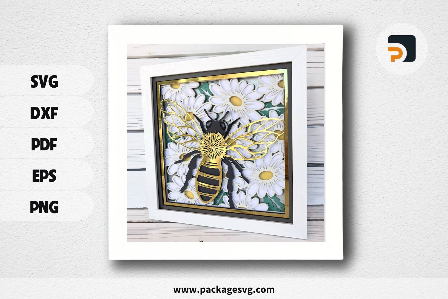 3d Bee and Daisies shadow box svg