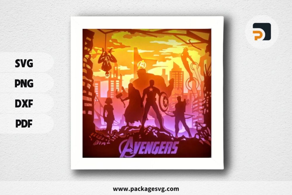 Avengers Light Box, Super Heroes Paper Cut Light Box Template, 3D Shadow Box SVG Files