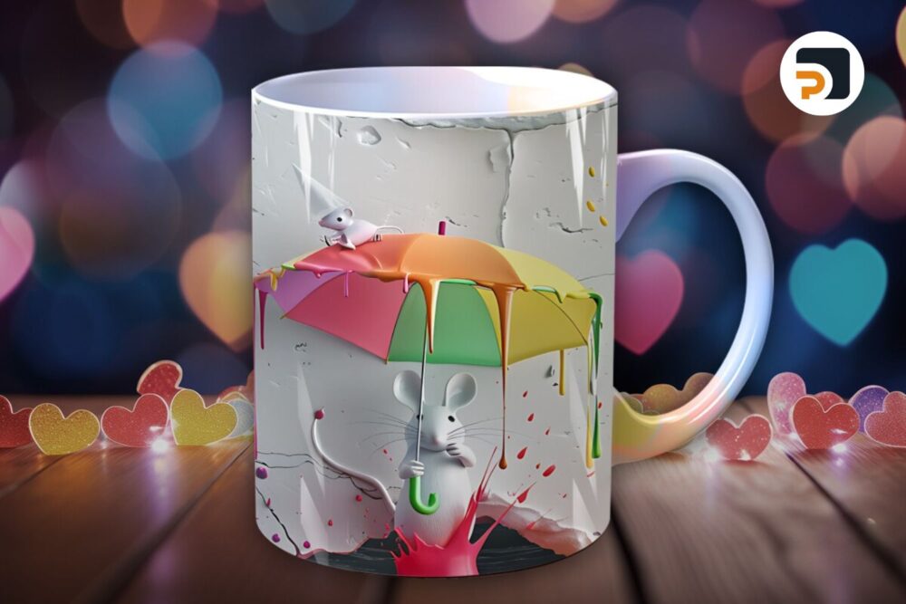 Cute Mouse Colorful Umbrella 3D Mug Wrap