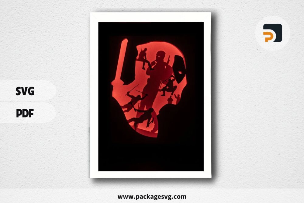 Deadpool DIY Paper Cut Light Box Shadowbox, Superhero DIY Light Box Templates