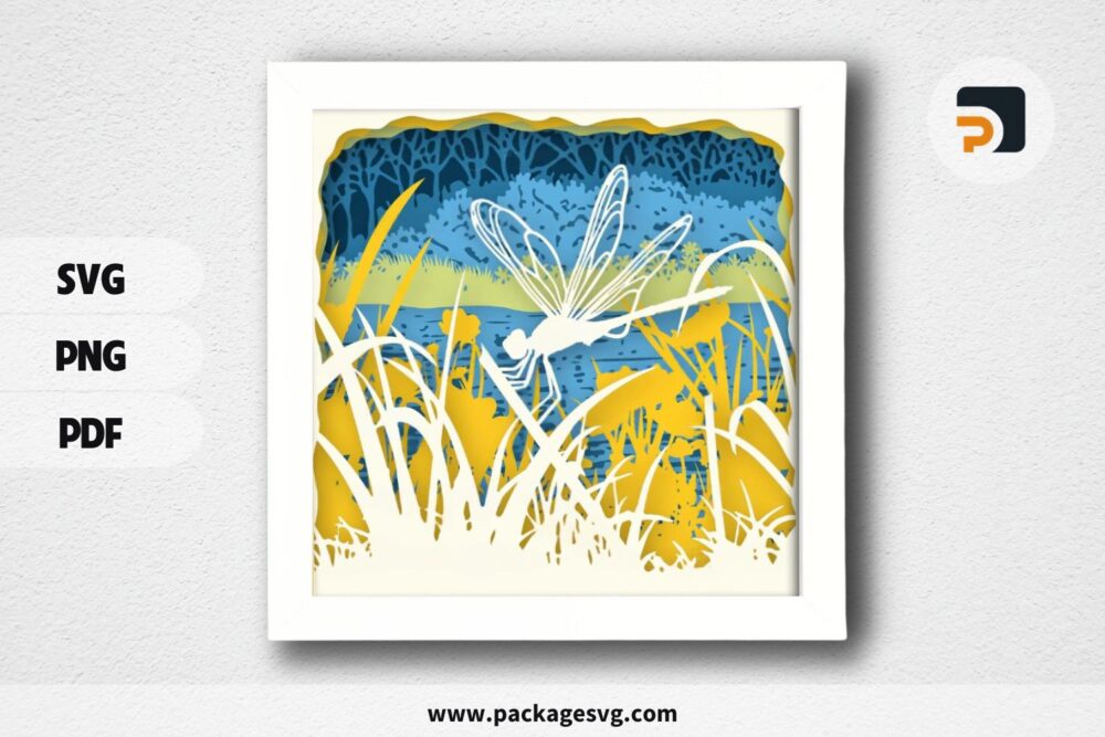 Dragonfly Lightbox Template, Paper Cut Shadow Box Template