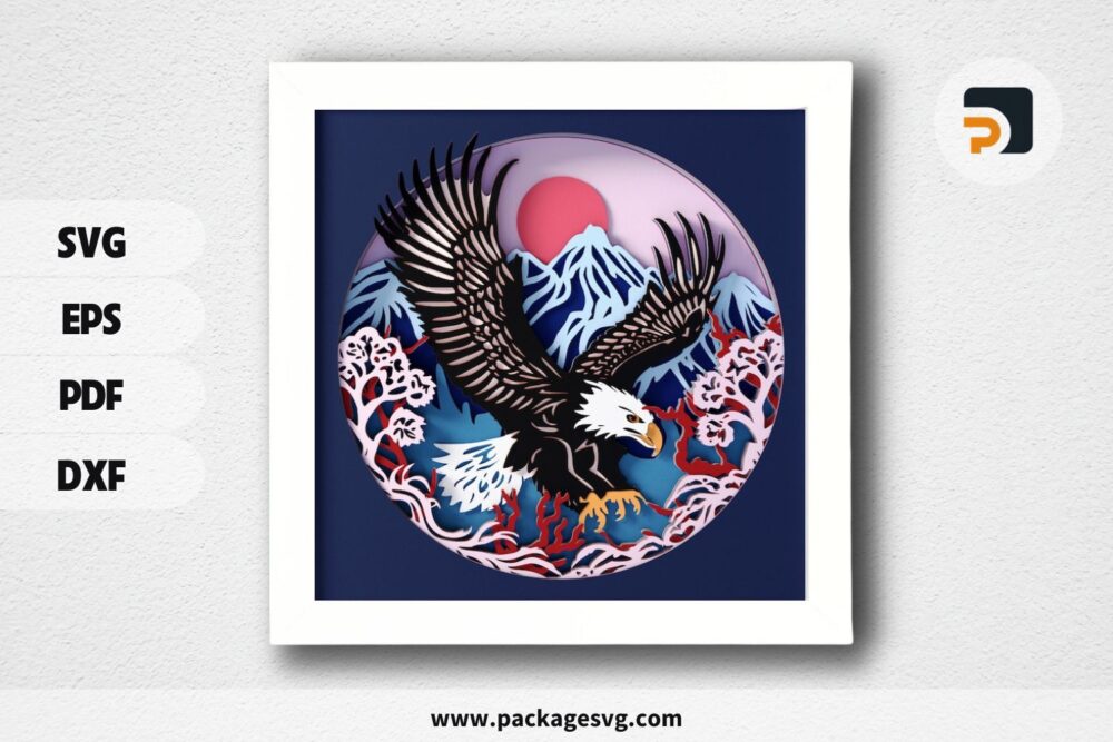 Flying Bald Eagle 3D Shadow Box