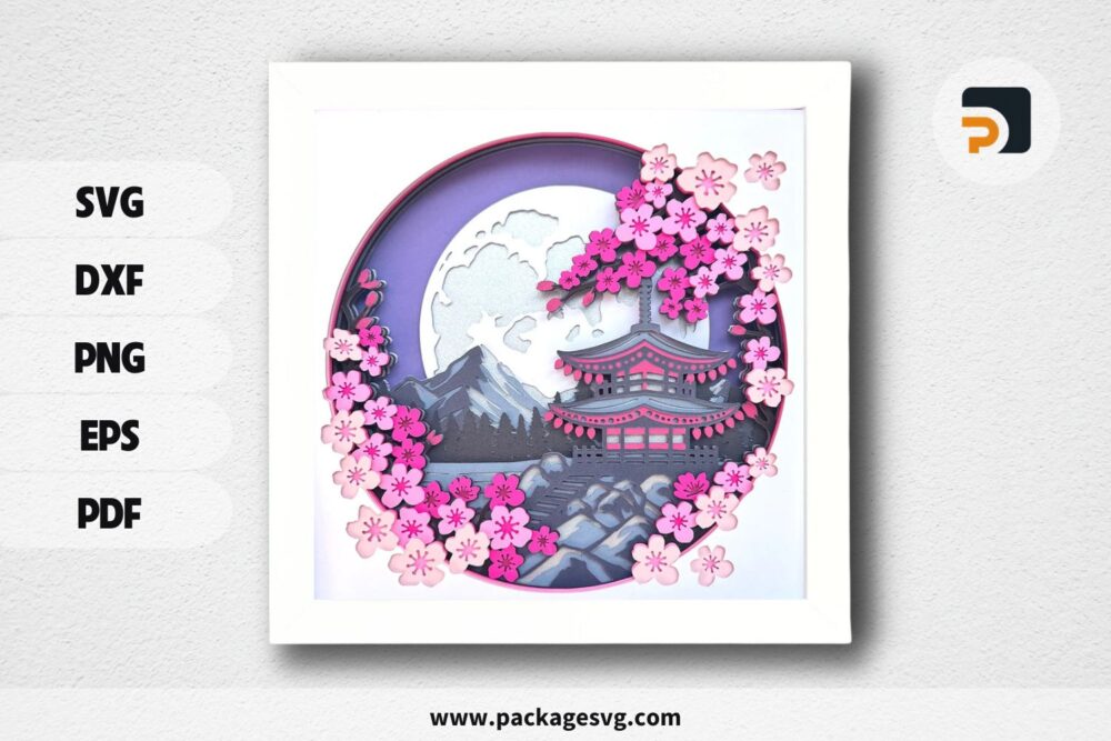 Japanese Cherry Blossoms shadow box svg