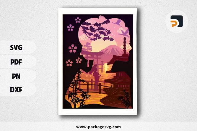 Japanese Landscape paper cut light box template