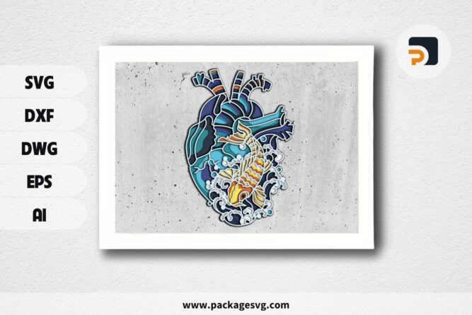 Heart with Fish Decor 3D Mandala SVG