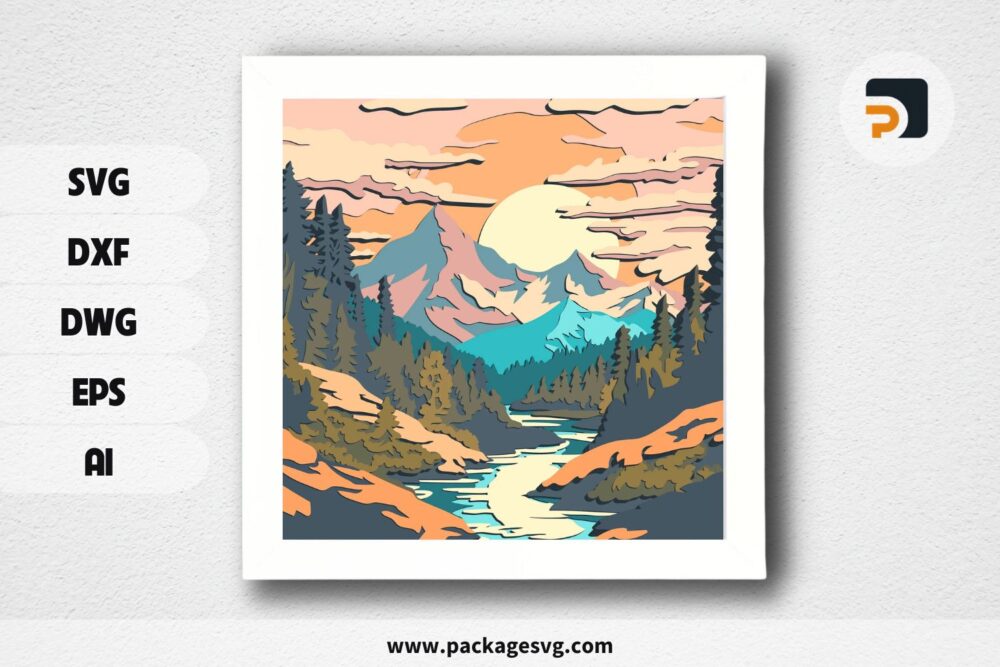 Landscape multilayer SVG, Plywood cutting, Paper cutting