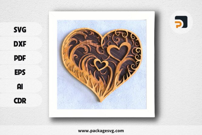 Laser cut multilayer mandala love heart 3D SVG