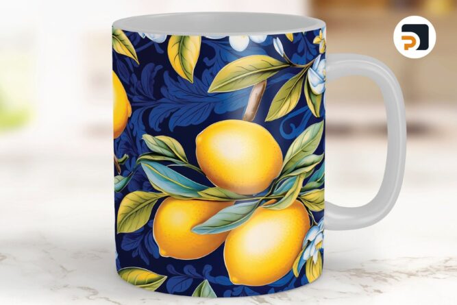 Lemon mug png, italian lemon wrap, 11oz & 15oz