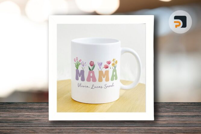 Mama Floral Mug Sublimation PNG File, 11oz & 15oz