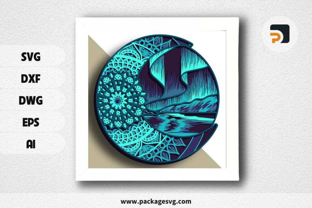 Nature Northern Lights 3D multilayer SVG, 3D mandala plywood