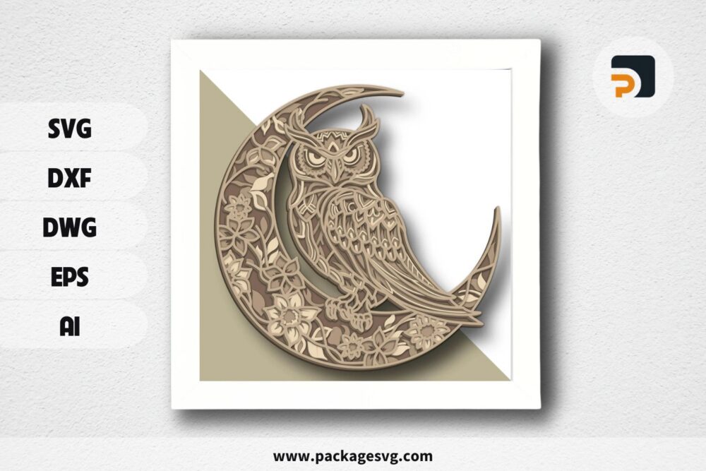 Owl multilayer SVG, 3D layer, 3D mandala plywood