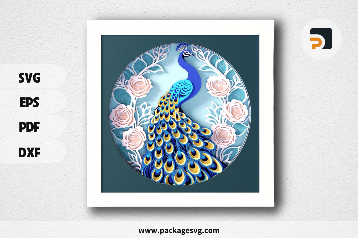 Peacock & Roses SVG Shadow Box, Layered Cardstock Paper Cut