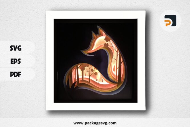 Red Fox, 3D Paper Cut Light Box Template, SVG Digital Download Files