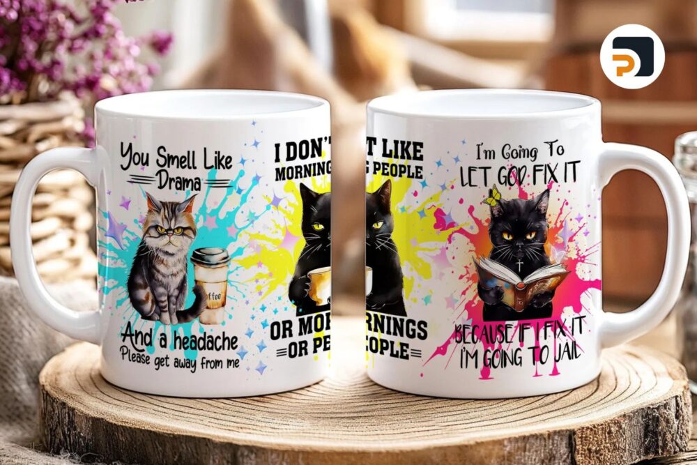 Sarcastic Mug Wrap, Funny Cats PNG, 11oz & 15oz