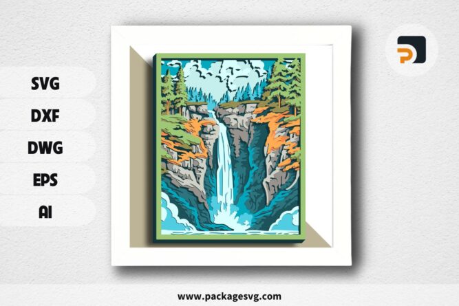 Waterfall multilayer SVG, Landscape cut file, Plywood cutting, Paper cutting