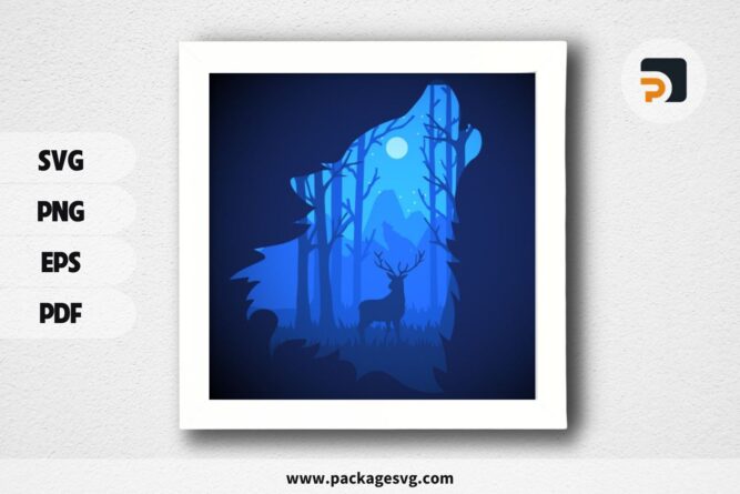 Wolf in Deer, 3D Paper Cut Light Box Template