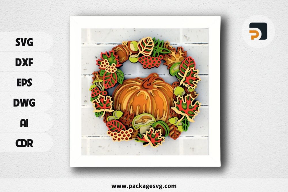 Autumn wreath with pumpkin Decor 3D Mandala SVG