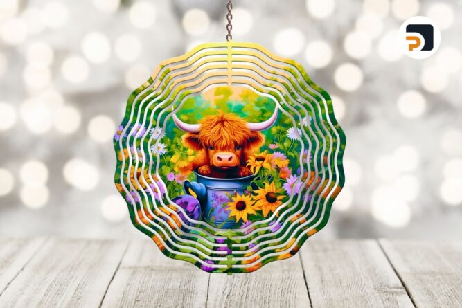 Baby Cow Wind Spinner PNG, Colorful Wind Spinner Sublimation Design