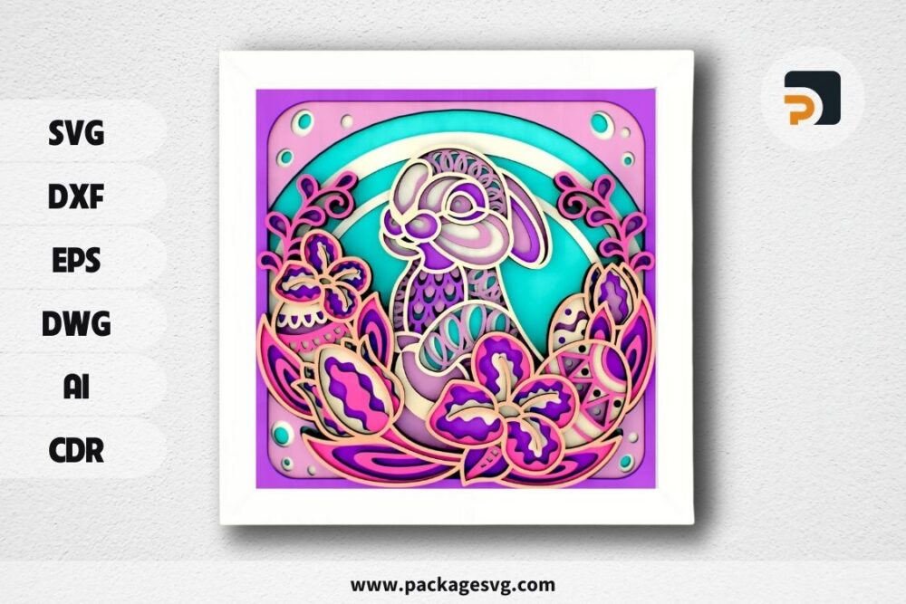 Easter bunny in flowers 3D Mandala SVG