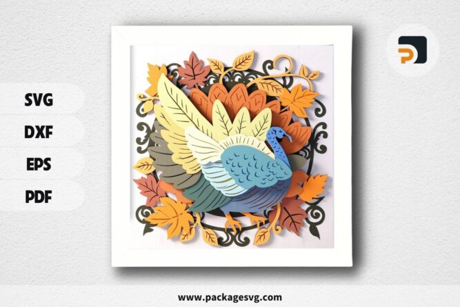 Turkey SVG Cardstock Wall Décor Template, Thanksgiving 3D SVG Shadow box