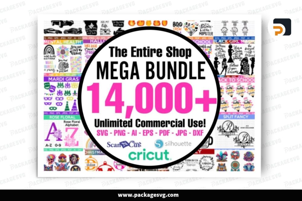 14,000+ Mega SVG & Sublimation Bundle, T-Shirt Designs, Tumbler Wraps, Cricut Cut Files