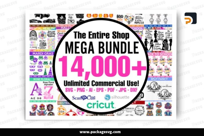 14,000+ Mega SVG & Sublimation Bundle, T-Shirt Designs, Tumbler Wraps, Cricut Cut Files