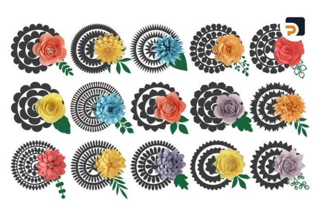 15 Rolled Flower SVG Bundle, SVG, PDF, JPG for Cricut & Silhouette