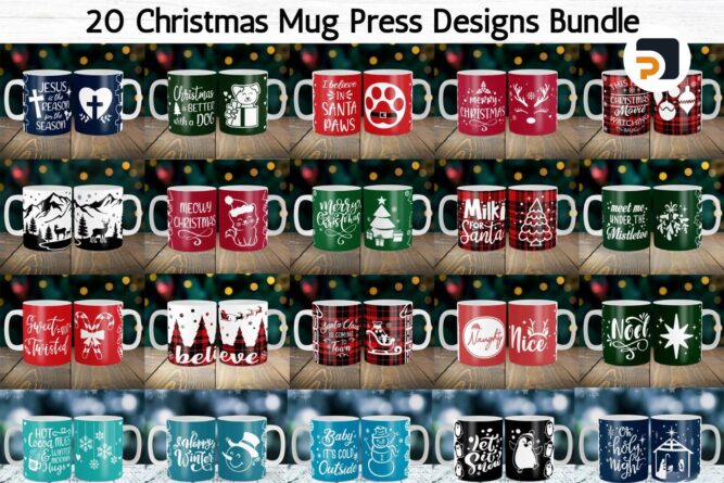 20 Christmas Mug Press Bundle SVG, Mug Sublimation