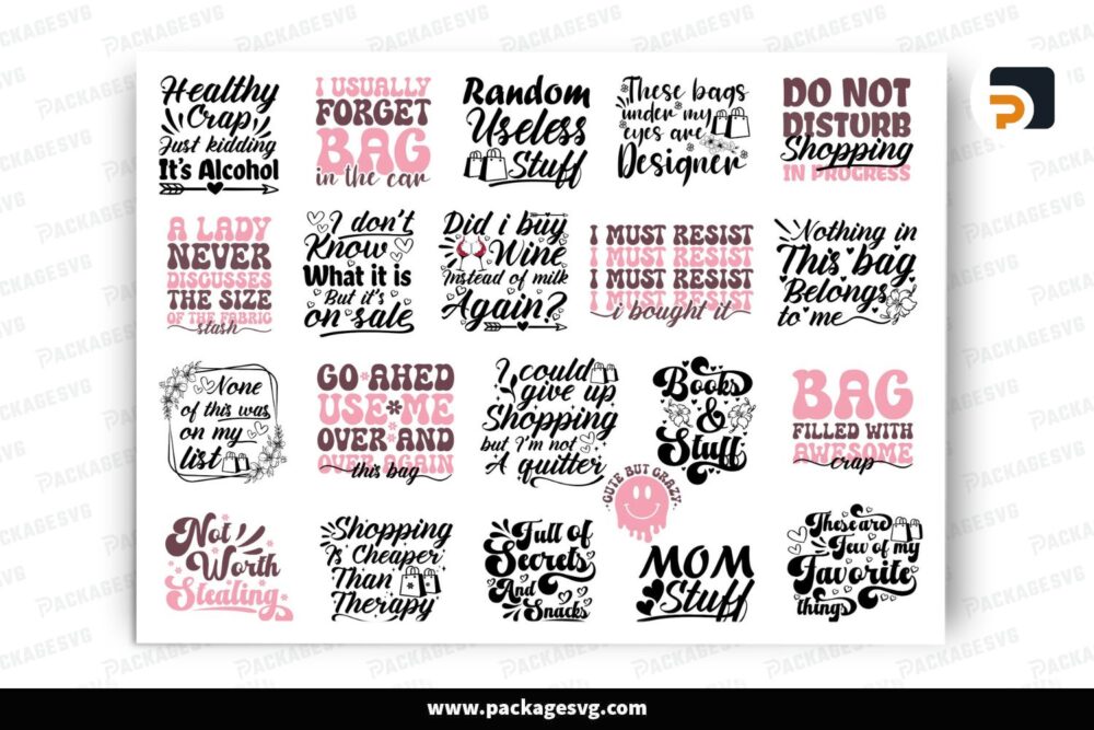 20 Plus Tote Bag SVG Bundle, Shopping, Market, Mom Bag PNG & SVG