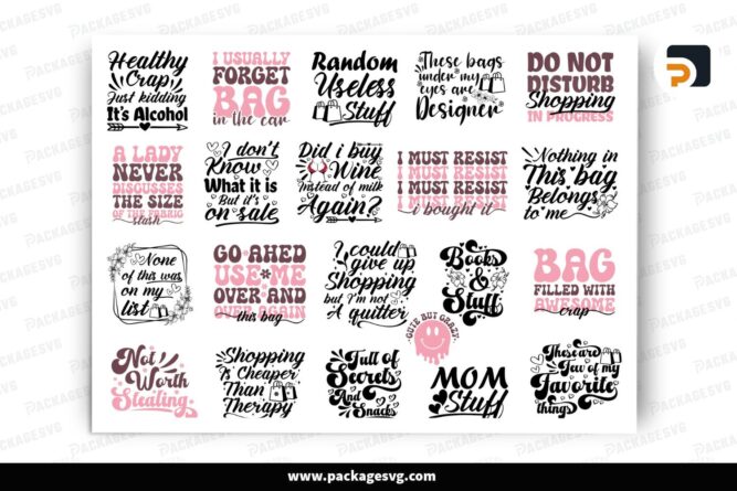 20 Plus Tote Bag SVG Bundle, Shopping, Market, Mom Bag PNG & SVG