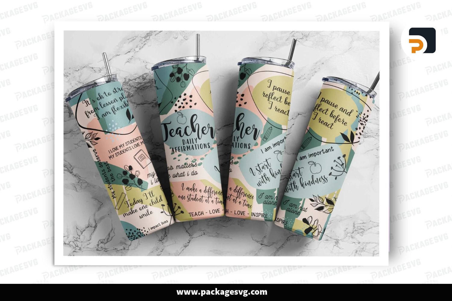 20 oz Skinny Tumbler Teacher Affirmations PNG, Teacher Life Sublimation Template