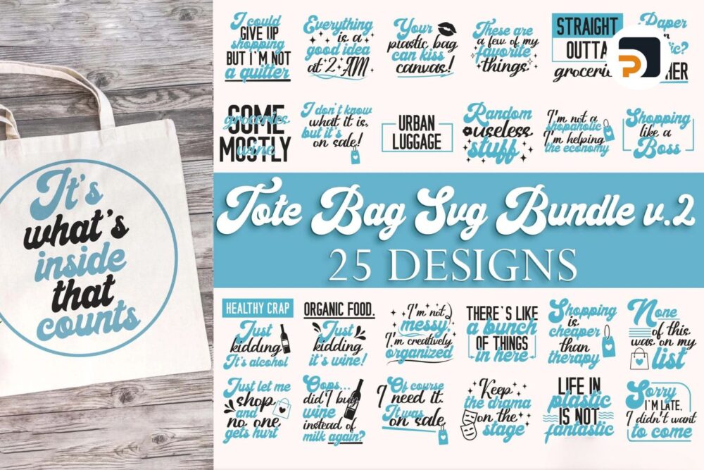 25 Funny Tote Bag SVG Bundle, Shopping Bag SVG Designs