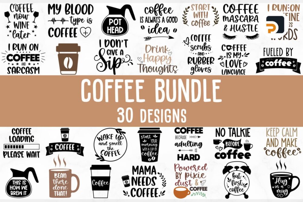 30 Designs Coffee SVG Bundle, Coffee Mug Cut Files for Cricut