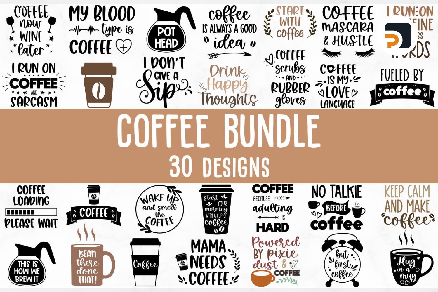 30 Designs Coffee SVG Bundle, Coffee Mug Cut Files for Cricut