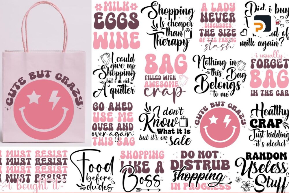 30 Tote Bag SVG Bundle, Shopping, Mom, Market Bag Designs, Cricut & Silhouette Cut Files